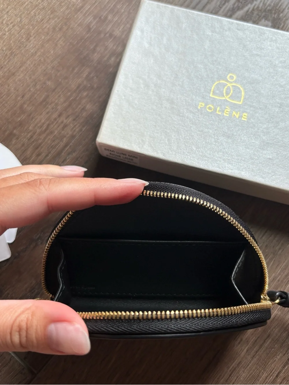 Polène Demi Lune Mini black smooth leather wallet